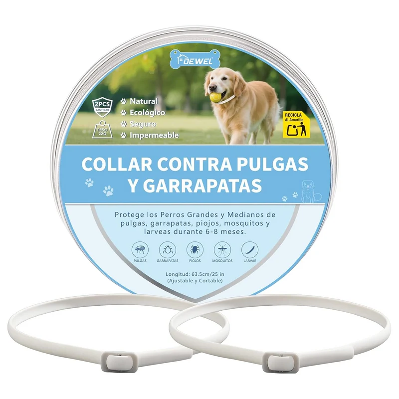 DEWEL-Daily Flea & Tick Collar White-Adjustable 63.5cm for Medium & Large Dogs, City Strolls – 8-Month Protection
