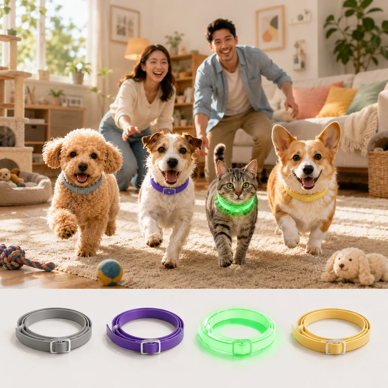 DEWEL-Multi-Style Flea & Tick Collar Set–Adjustable 34.5cm for Cats&Small Dogs, Daily, Camping & Night Safety-8-Month Protection (3/4 Pack)