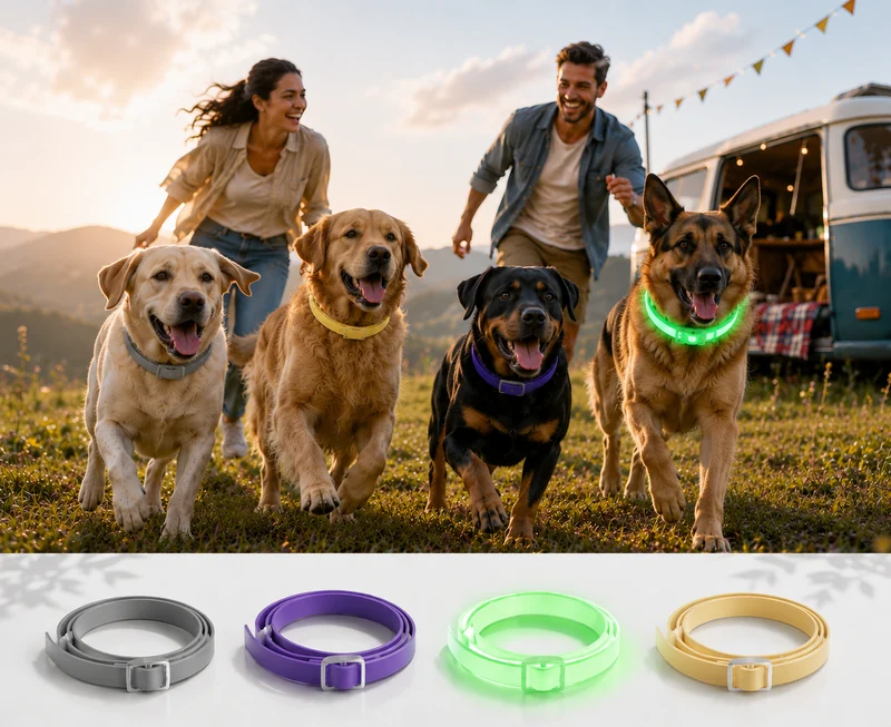 DEWEL-Multi-Style Flea & Tick Collar Set–Adjustable 63.5cm for Medium & Large Dogs, Daily, Camping & Night Safety-8-Month Protection (3/4 Pack)