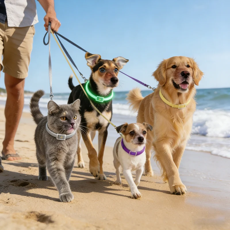 DEWEL-Multi-Style Flea & Tick Collar Set–Adjustable 63.5cm for Medium & Large Dogs, Daily, Camping & Night Safety-8-Month Protection (3/4 Pack)
