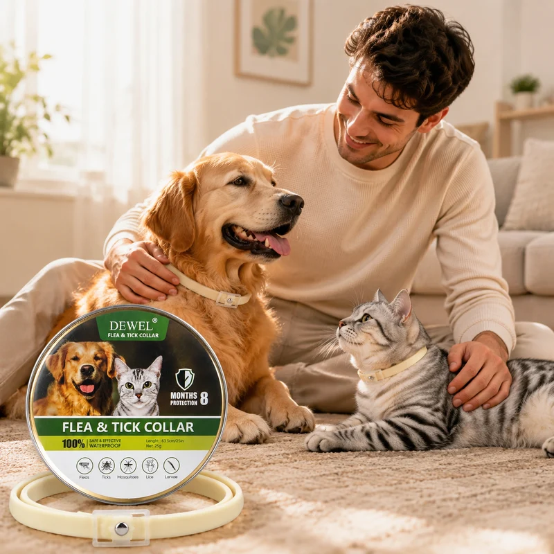 DEWEL-Gentle Care Flea & Tick Collar-Adjustable 63.5cm for Medium & Large Dogs, Sensitive Skin Care – 8-Month Protection
