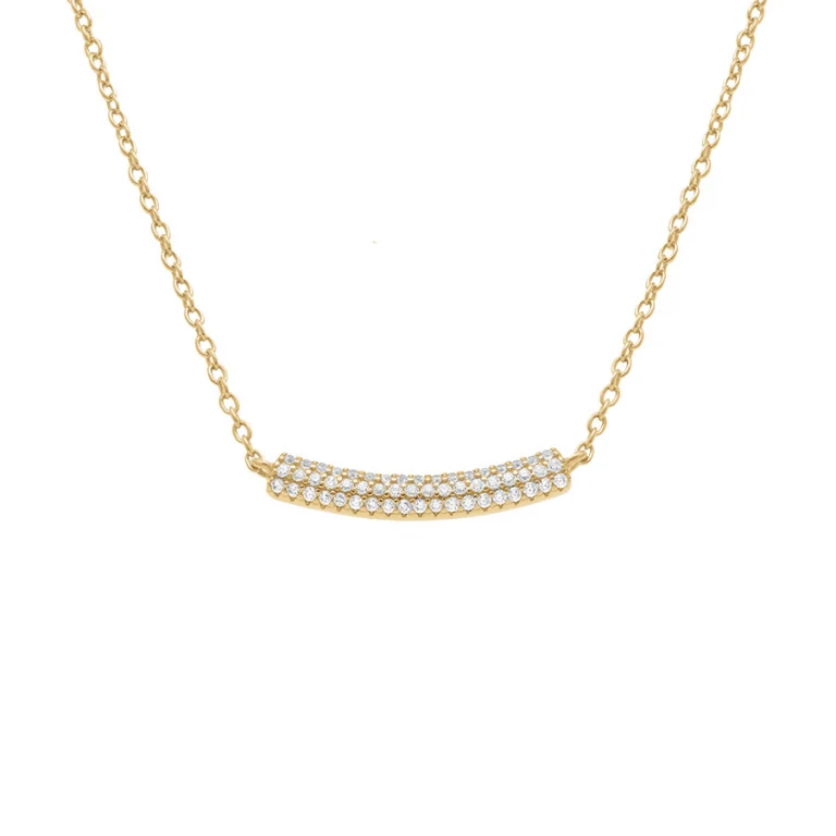 Collier barre incurvée pavé oxydes blancs – Argent 925 doré | Azuline
