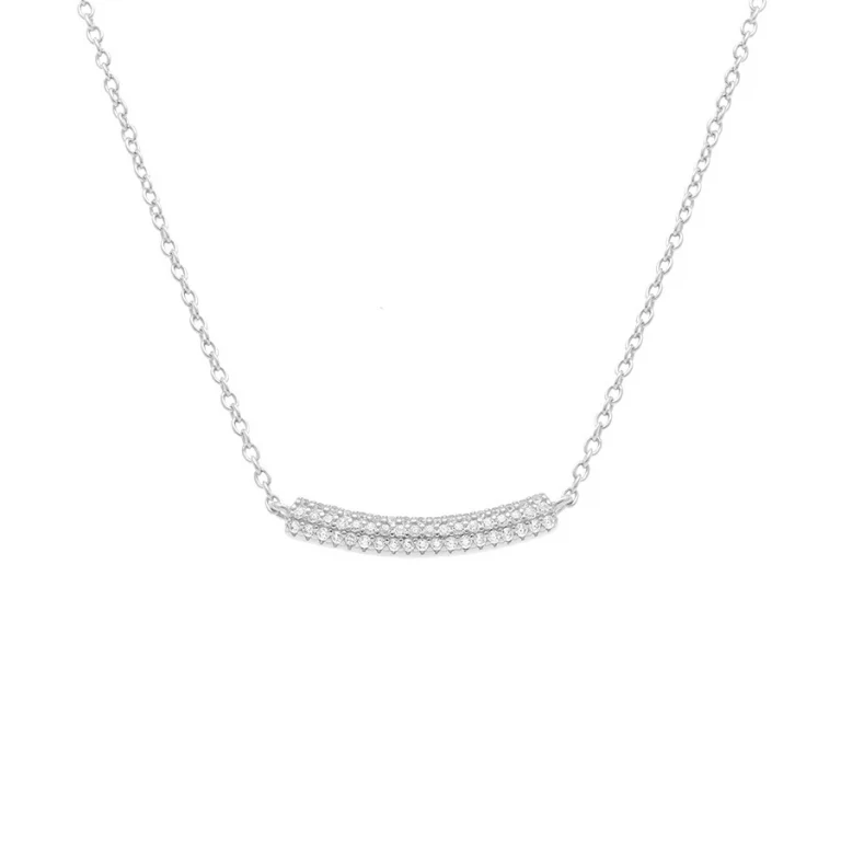 Collier barre incurvée pavé oxydes blancs – Argent 925 rhodié | Azuline
