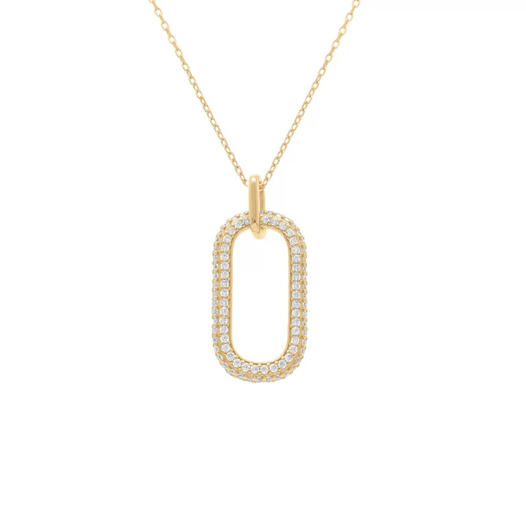 Collier mode pendant rectangulaire pavé oxydes blancs – Argent 925 doré | Azuline