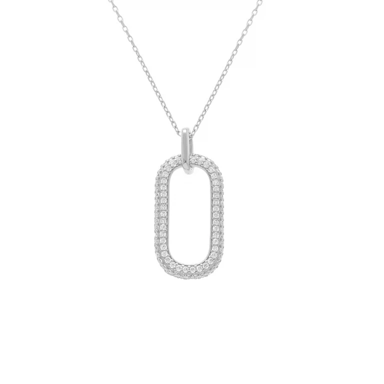 Collier pendant rectangulaire pavé oxydes blancs – Argent 925 rhodié | Azuline