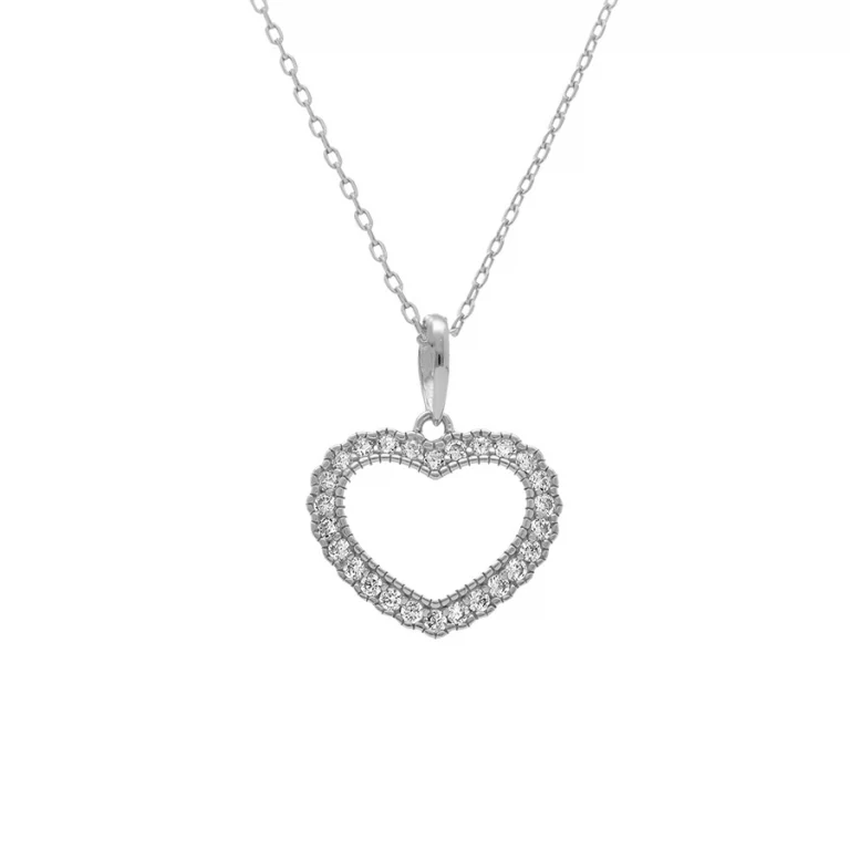 Collier cœur contour oxydes blancs – Argent 925 rhodié | Azuline
