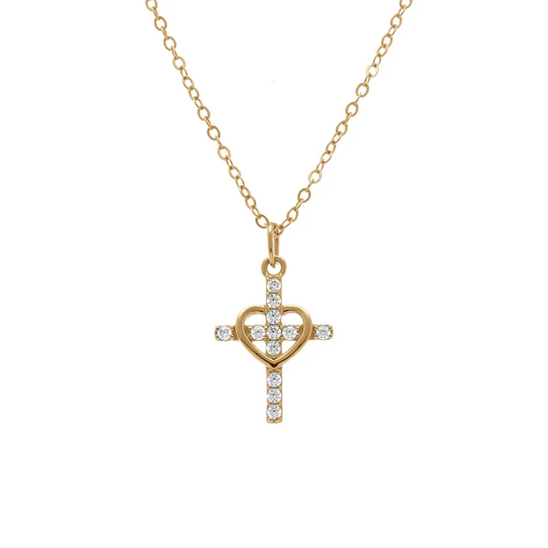 Collier cœur croix oxydes blancs – Argent 925 doré | Azuline