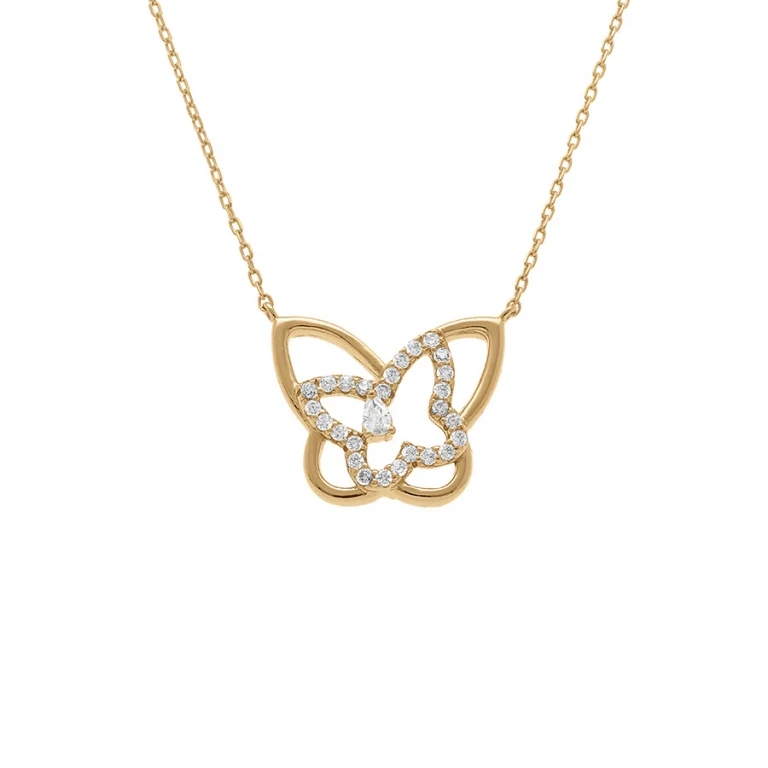Collier papillons oxydes blancs coloris blanc – Argent 925 doré | Azuline