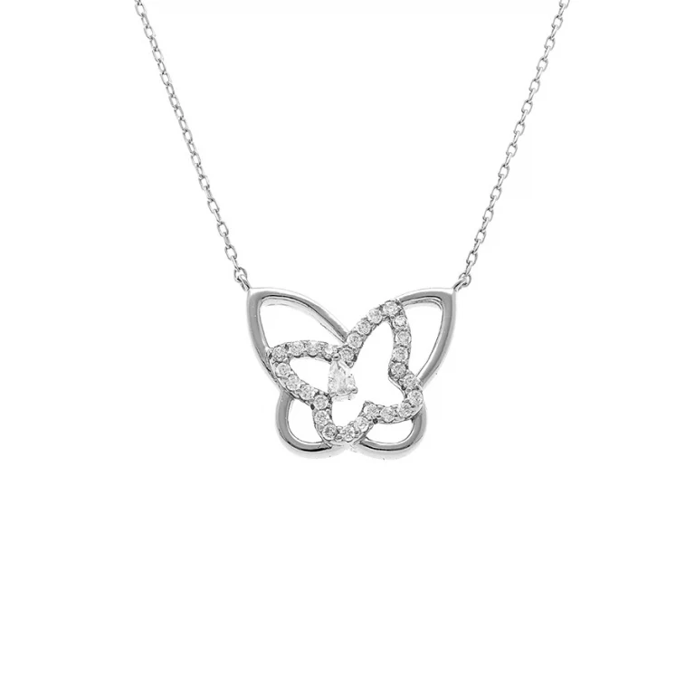 Collier papillons oxydes blancs – Argent 925 rhodié | Azuline