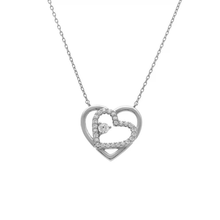 Collier cœurs oxydes blancs – Argent 925 rhodié | Azuline