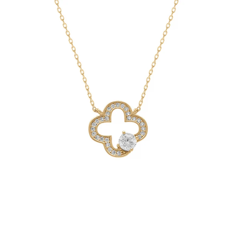 Collier trèfle contour oxydes blancs – Argent 925 doré | Azuline