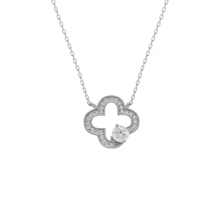 Collier trèfle contour oxydes blancs – Argent 925 rhodié | Azuline
