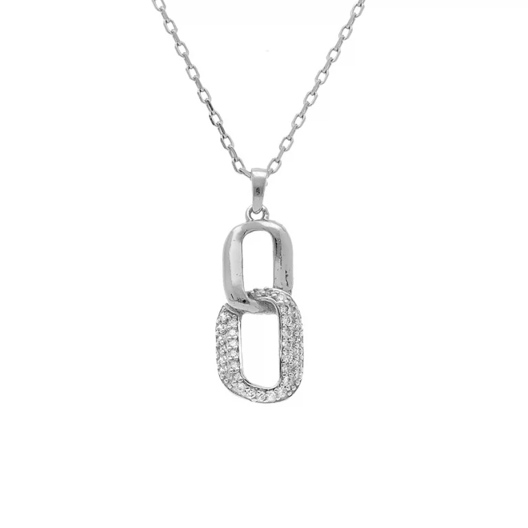 Collier mode pendentif 2 éléments entremêlés – Argent 925 rhodié | Azuline