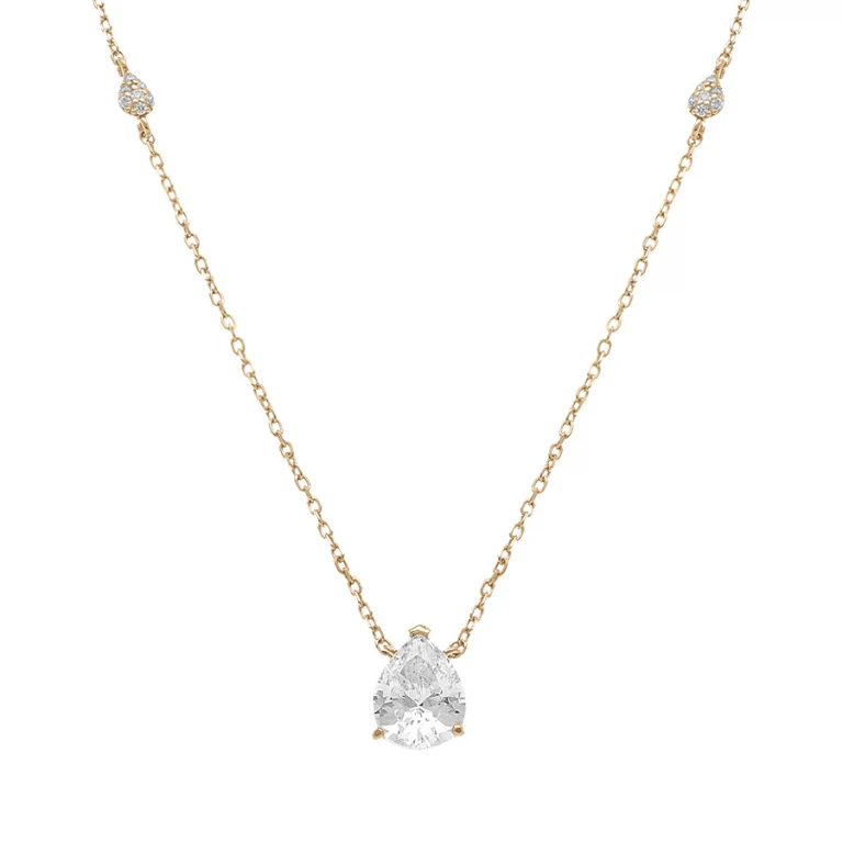 Collier goutte oxydes blancs – Argent 925 doré | Azuline