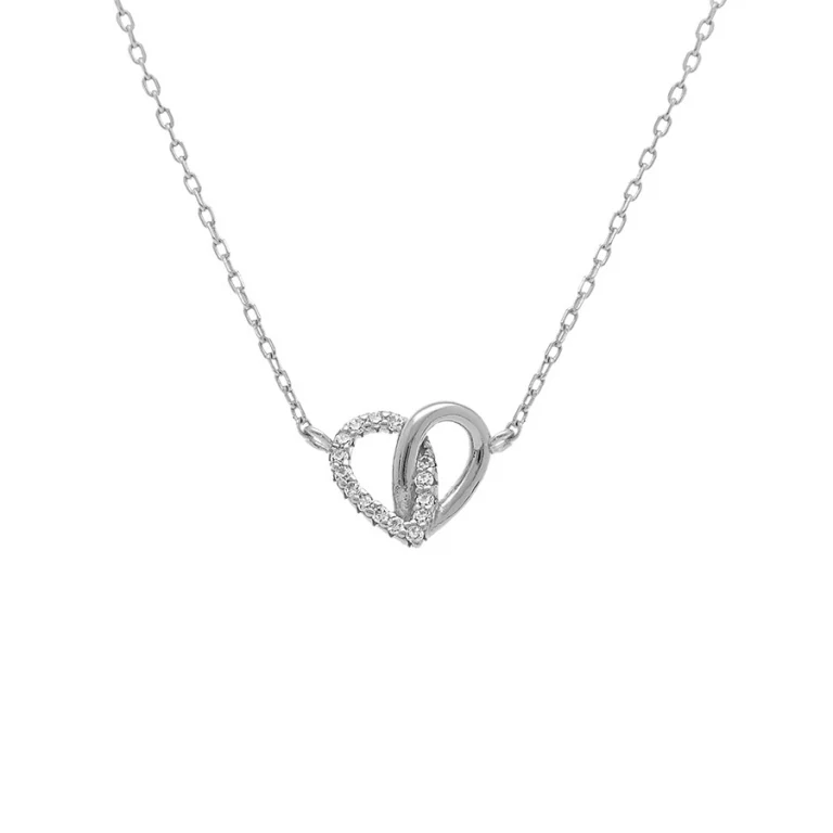 Collier cœur entrelacé oxydes blancs – Argent 925 rhodié | Azuline