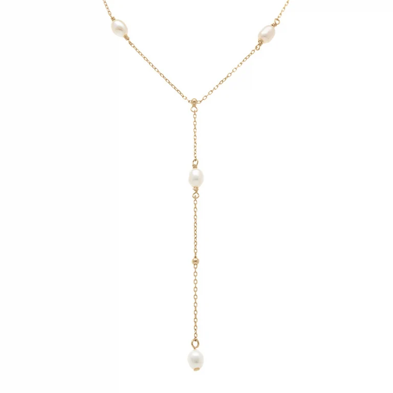 Collier cravate avec perles de culture d’eau douce – Argent 925 doré | Azuline