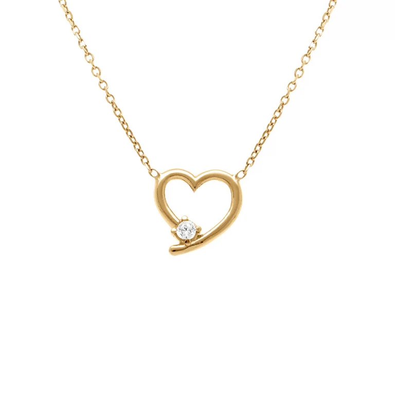 Collier cœur stylisé à oxyde blanc – Argent 925 doré | Azuline