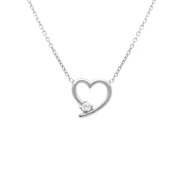 Collier cœur oxydes blancs coloris blanc petit modèle – Argent 925 rhodié | Azuline