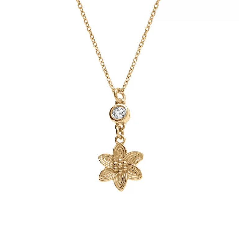Collier fleur oxydes blancs – Argent 925 doré | Azuline