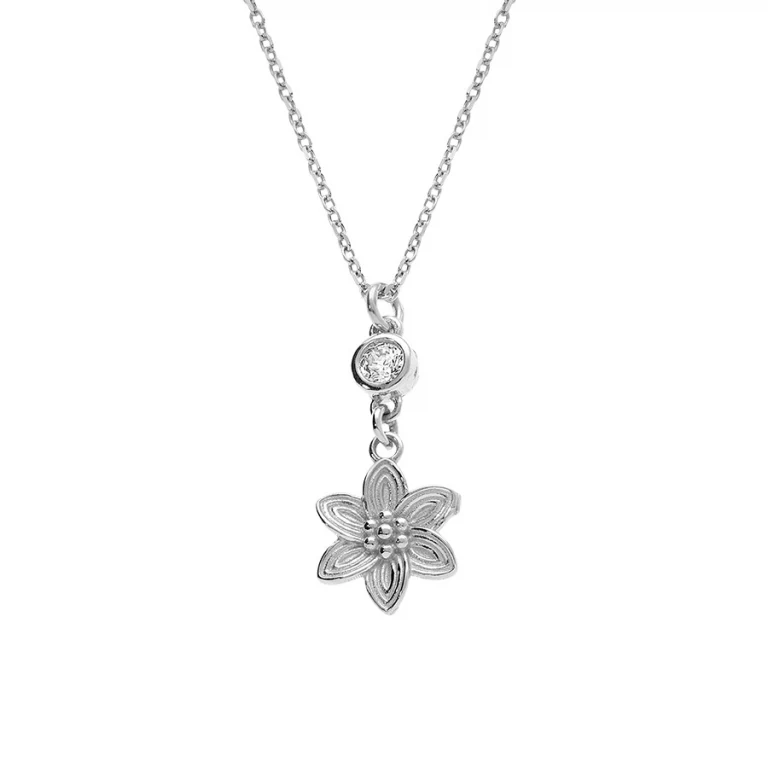 Collier fleur oxydes blancs – Argent 925 rhodié | Azuline