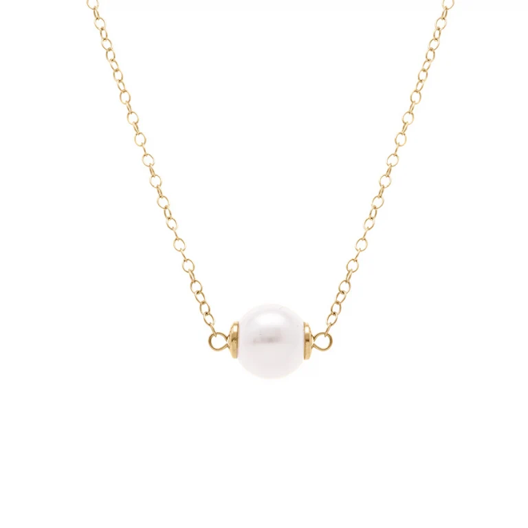 Collier perle blanche imitation ronde – Argent 925 doré | Azuline