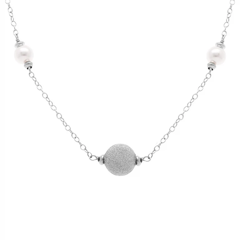 Collier boules givrées et perles blanches – Argent 925 rhodié | Azuline