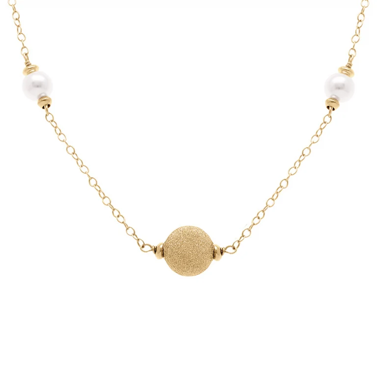 Collier boules givrées et perles blanches – Argent 925 doré | Azuline