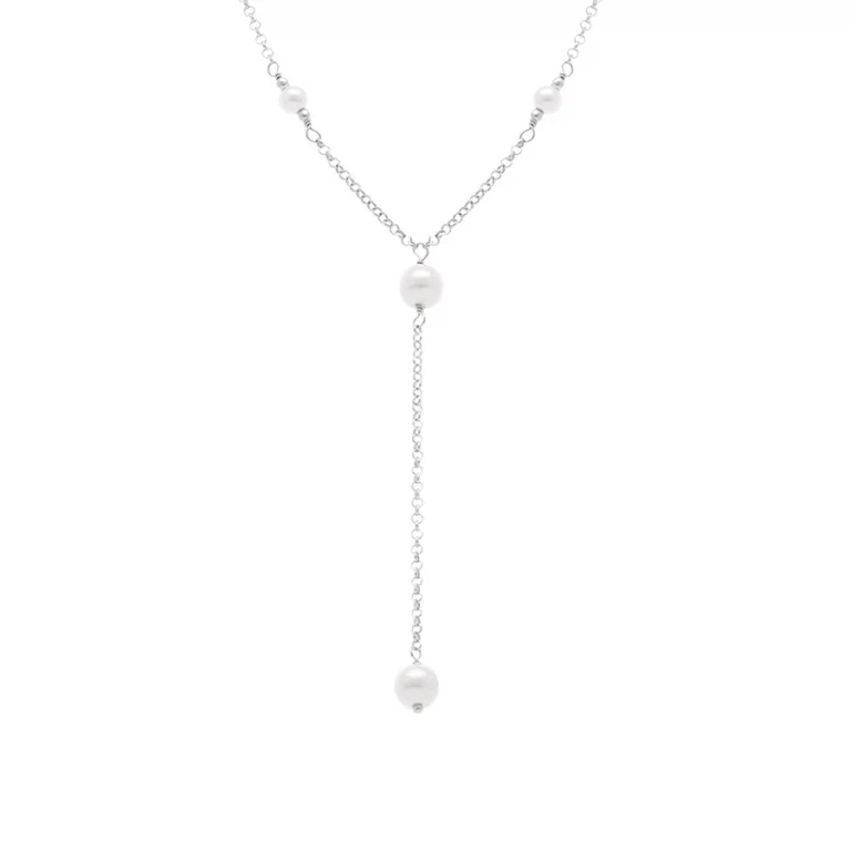 Collier forme cravate perles blanches – Argent 925 rhodié | Azuline