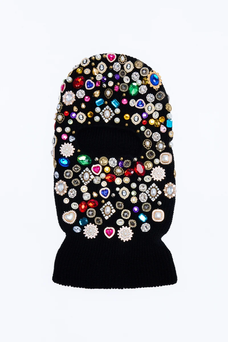So Very Extra Embellished Balaclava Hat - Black/combo