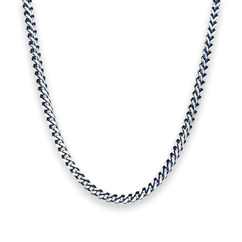 Collier Homme Acier Vintage MAJOR 4 mm Bicolore PVD Bleu – Rochet