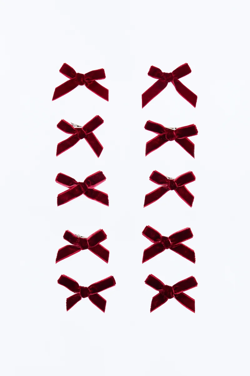 Too Cute To Be Stressed Velvet Hair Clip Set - Burgundy