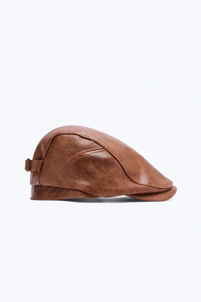 Ivy Lane Faux Leather Cabbie Hat - Brown
