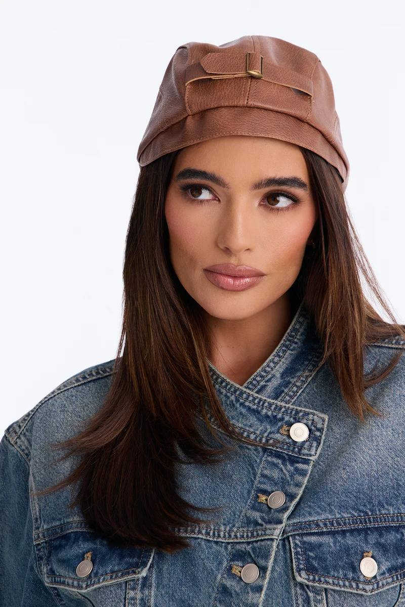 Ivy Lane Faux Leather Cabbie Hat - Brown