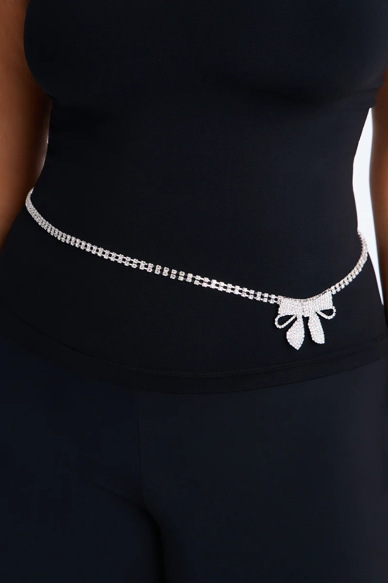 Tied in Glam Rhinestone Chain Belt - Silver
