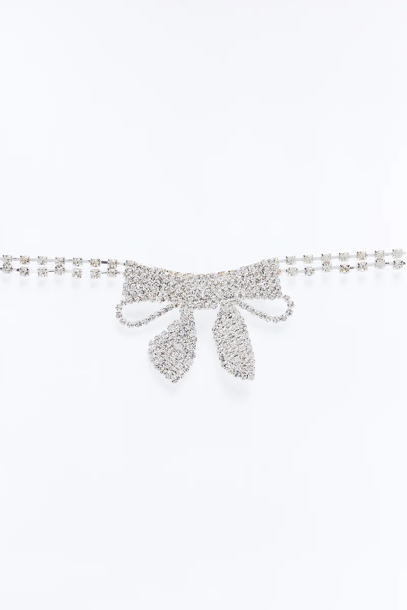 Tied in Glam Rhinestone Chain Belt - Silver