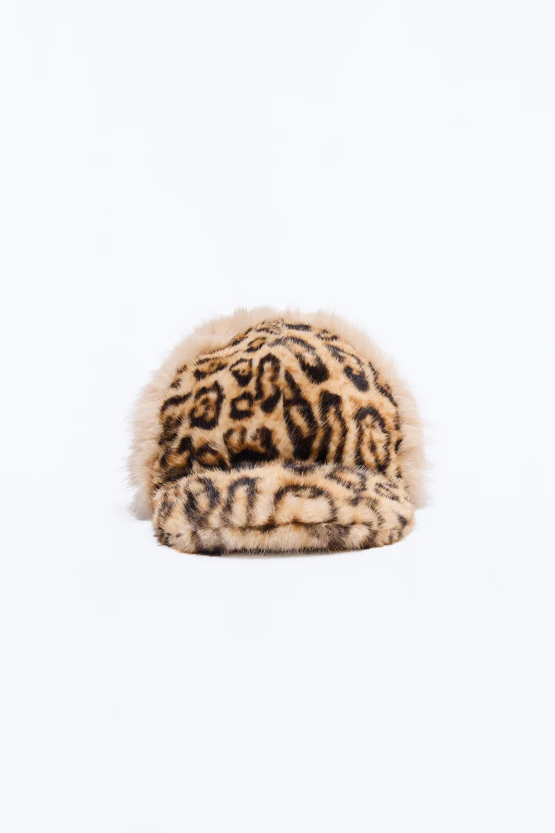 Cozy Cat Faux Fur Baseball Hat - Leopard