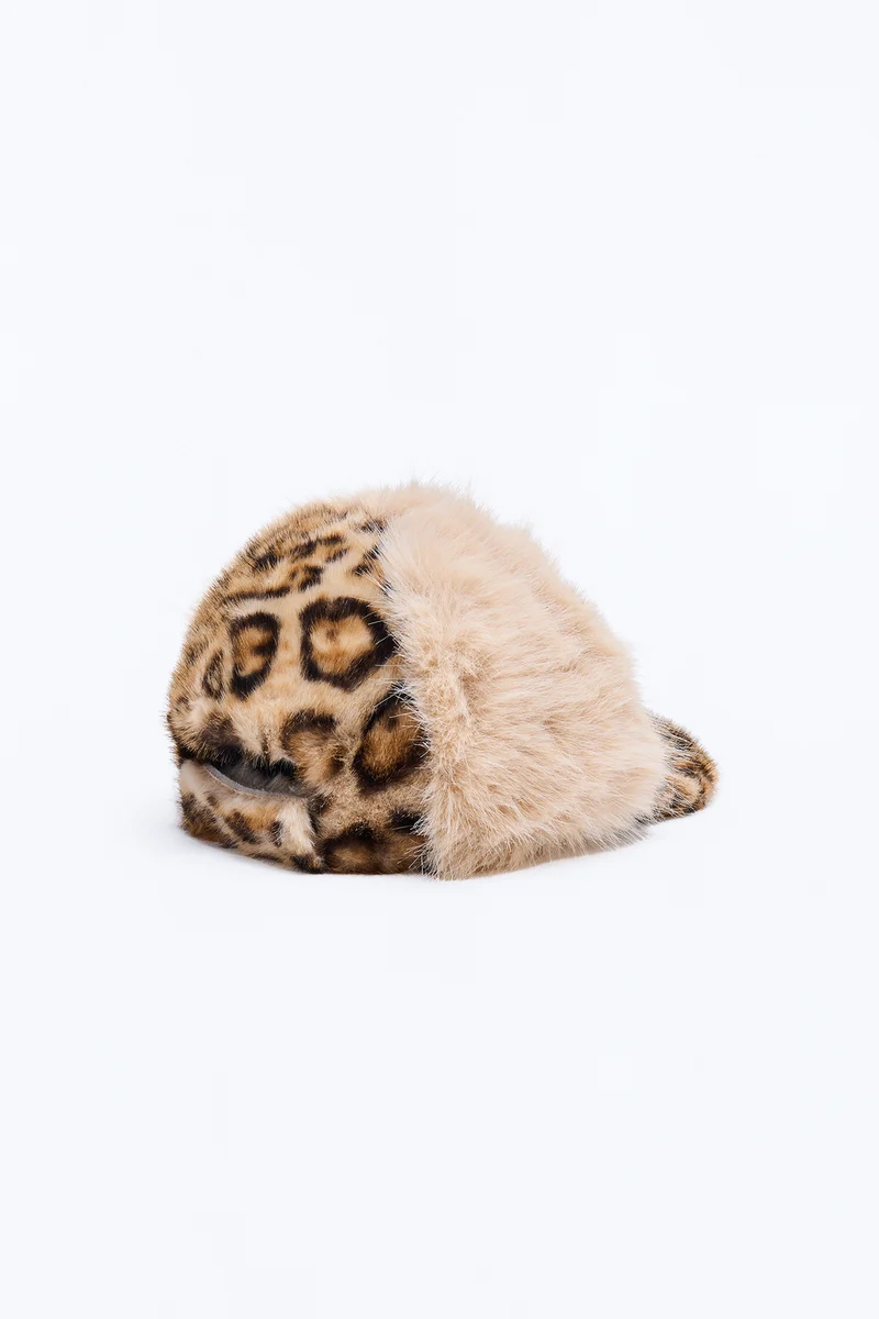 Cozy Cat Faux Fur Baseball Hat - Leopard