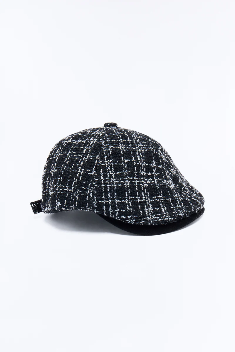 Eloise Tweed Beret Hat - Black/combo