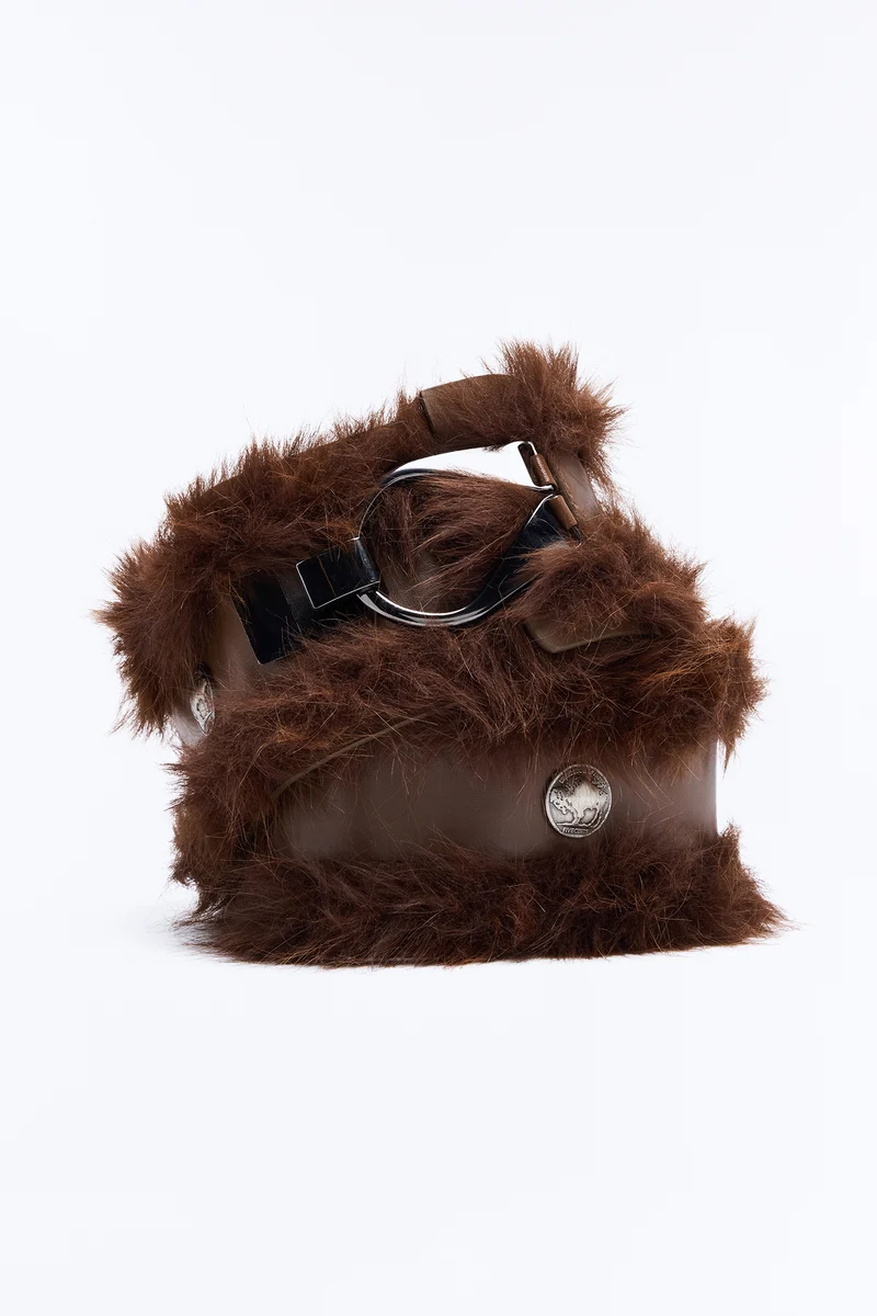 Mountain Muse Wide Faux Fur Belt - Brown