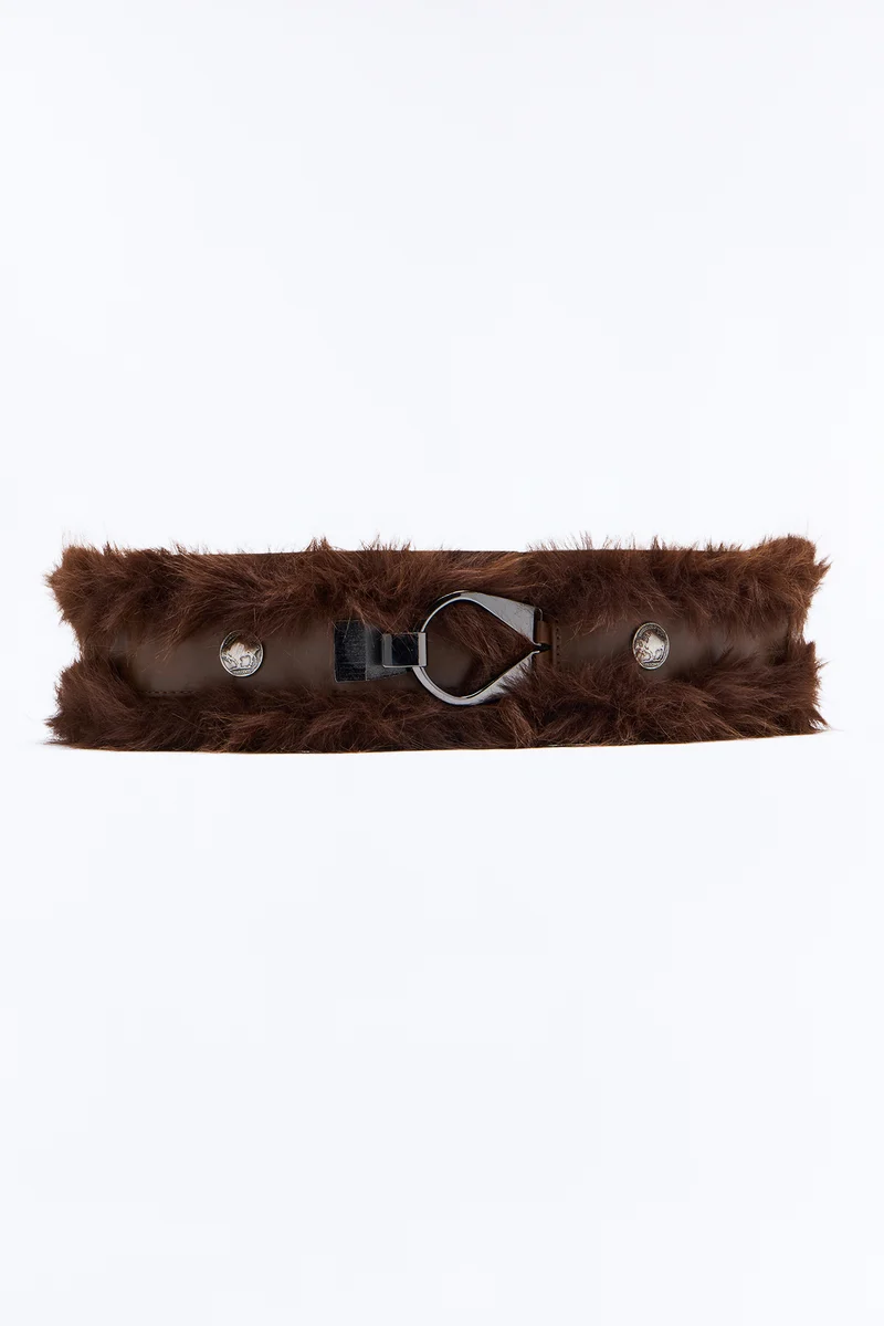Mountain Muse Wide Faux Fur Belt - Brown
