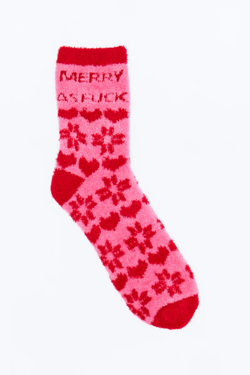Merry As Fuck Cozy Socks - Red/combo