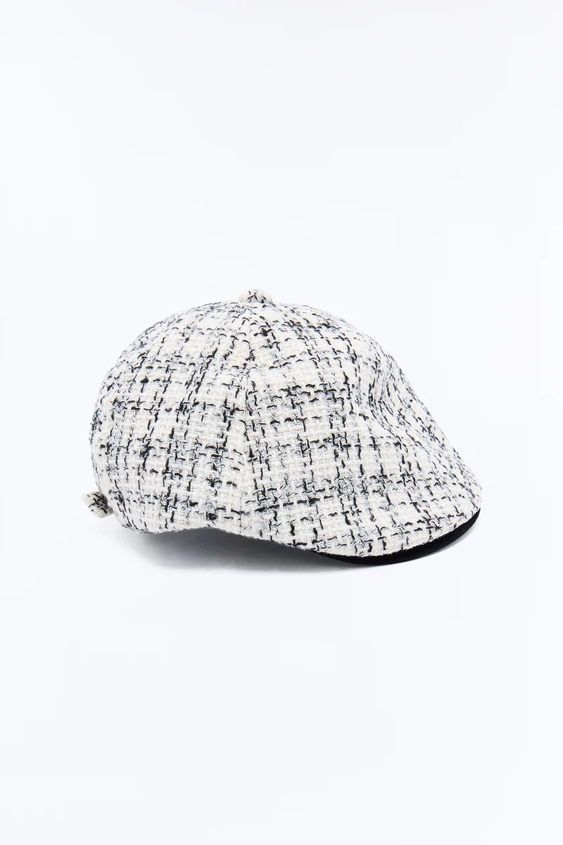 Eloise Tweed Beret Hat - Ivory/combo