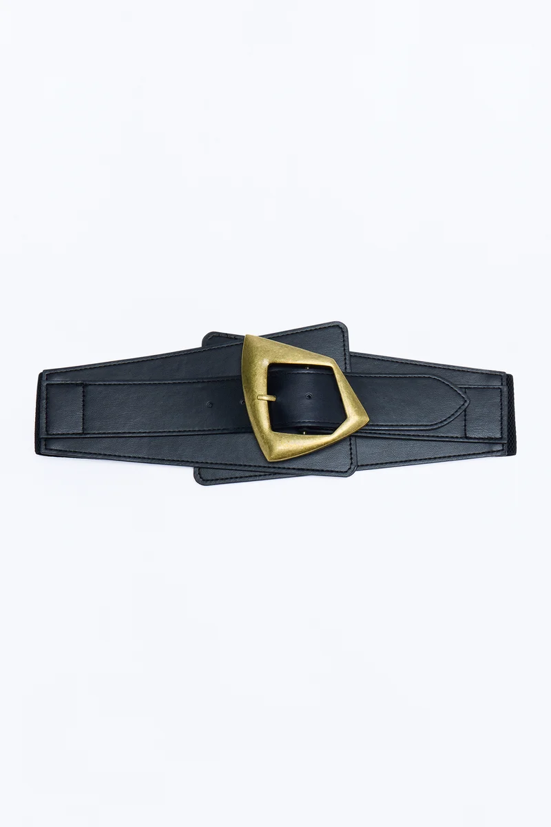 Bold Move Wide Faux Leather Belt - Black