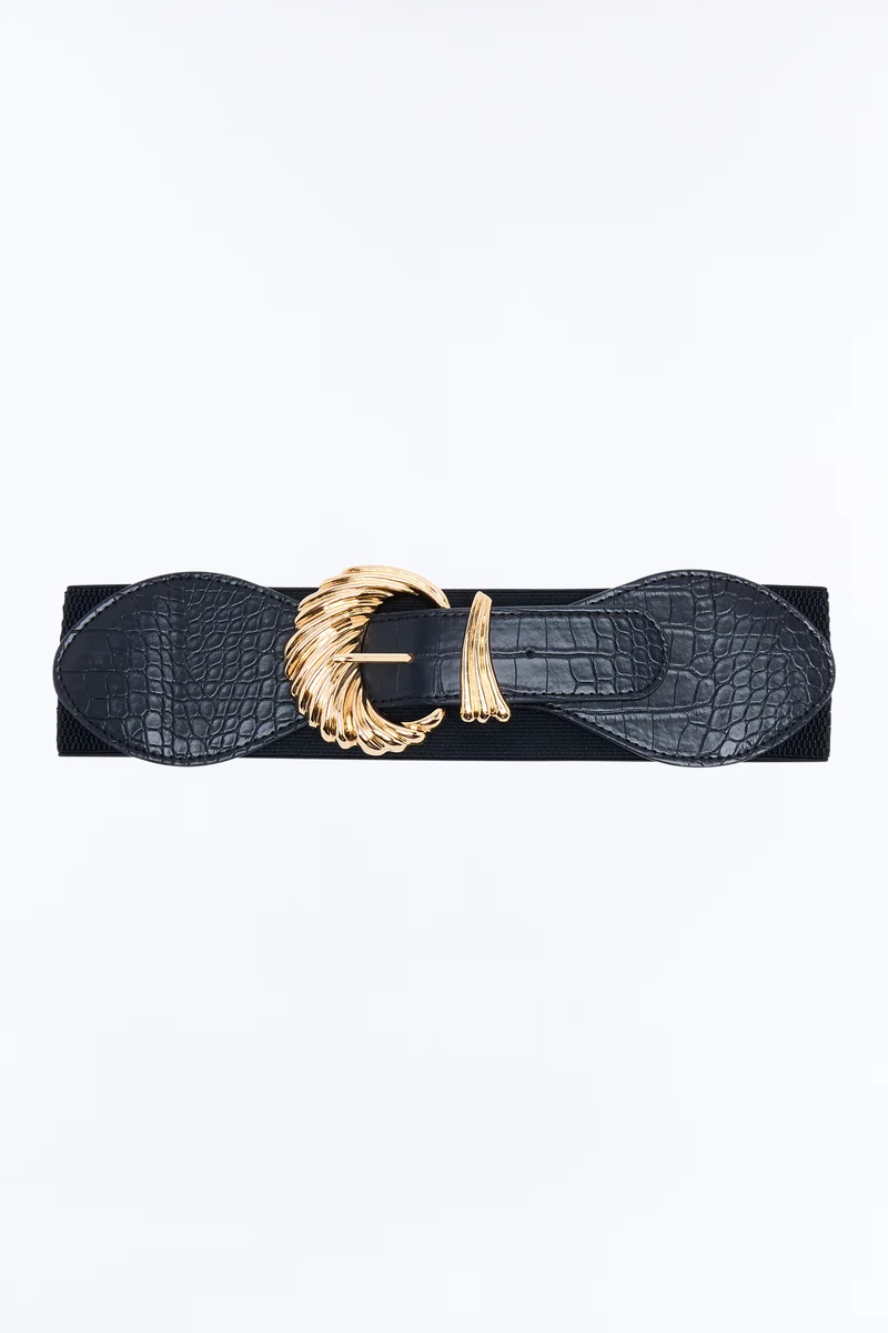 Uptown Muse Wide Faux Leather Belt - Black