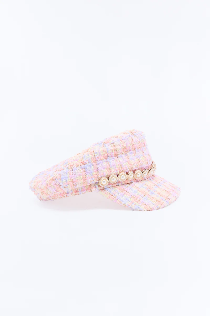 Blair Tweed Cabbie Hat - Pink/combo
