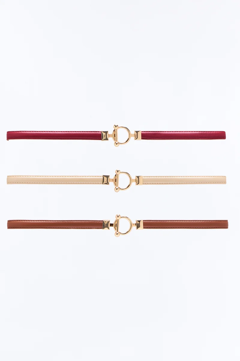 Pull Me Back Faux Leather 3 Piece Belt Set - Brown/combo