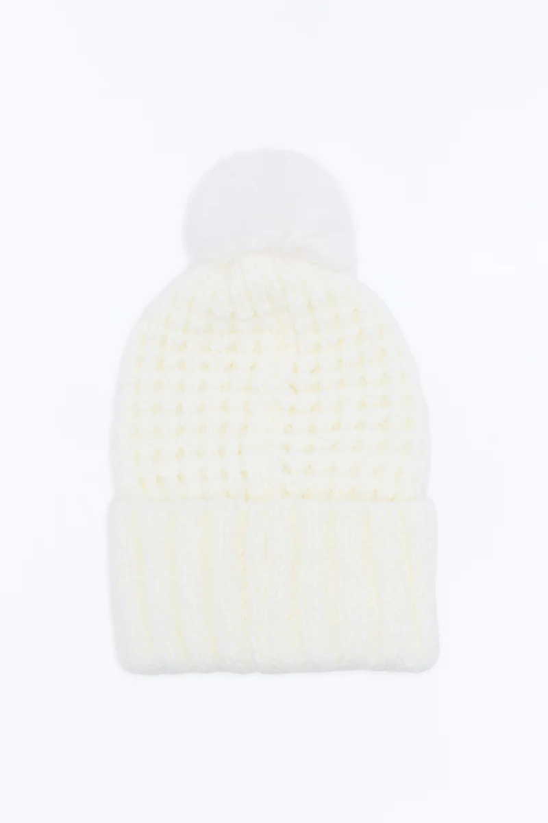 Ski Trip Pom Beanie - Ivory
