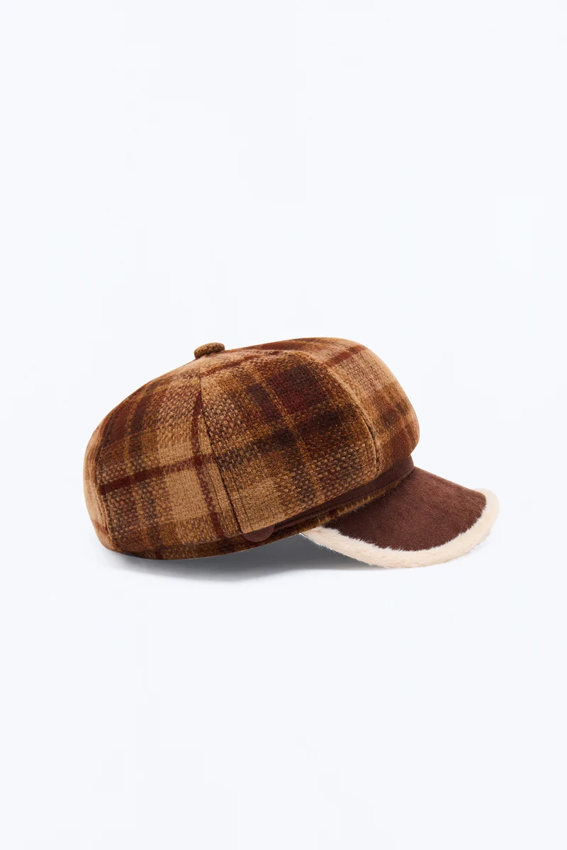 Autumn Charm Plaid Cabbie Hat - Rust/combo