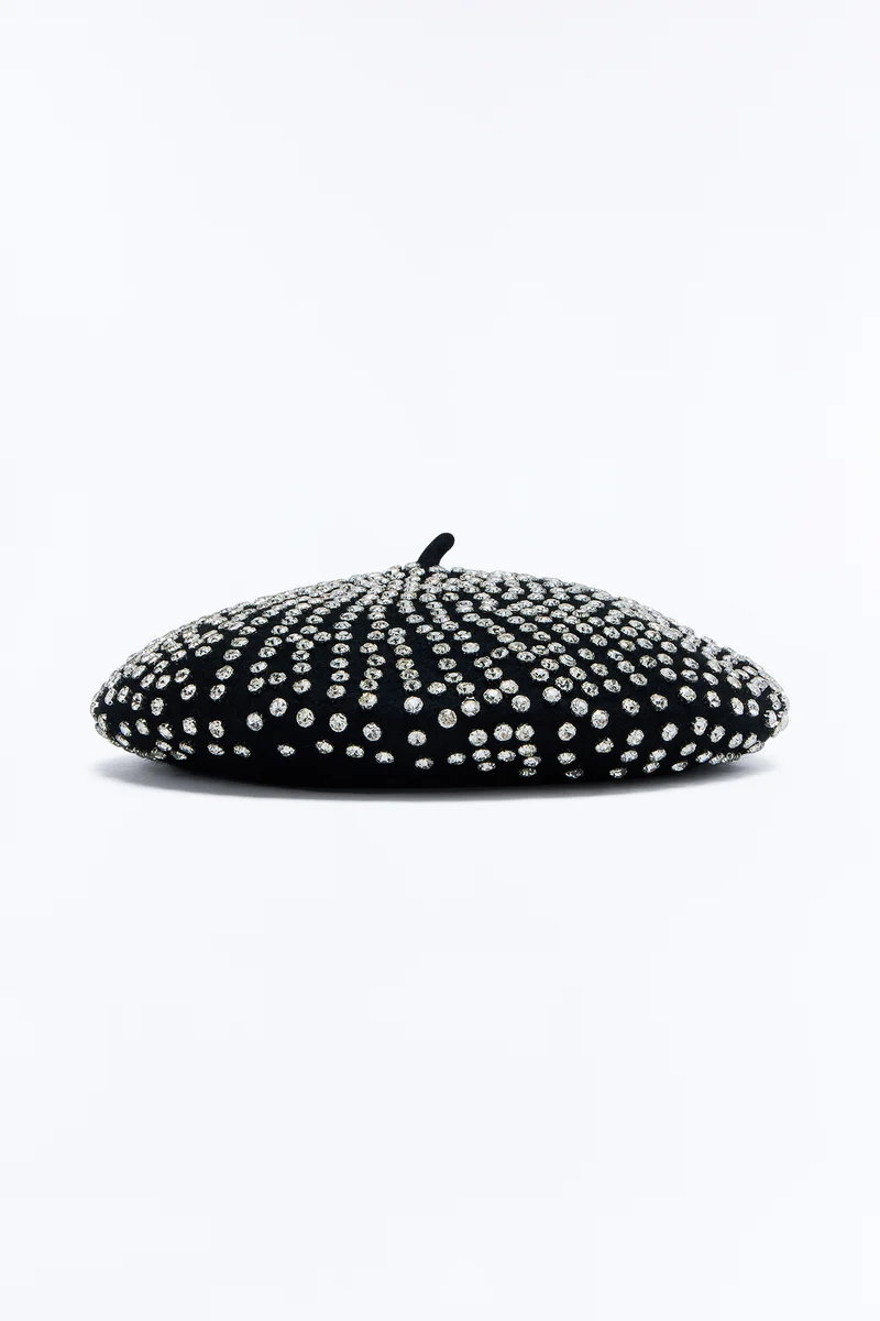 Parisian Charm Embellished Beret - Black