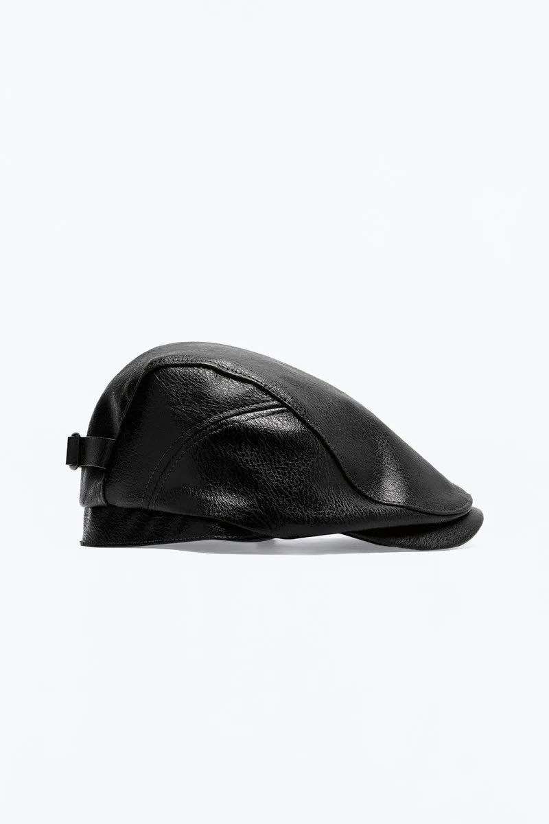 Ivy Lane Faux Leather Cabbie Hat - Black